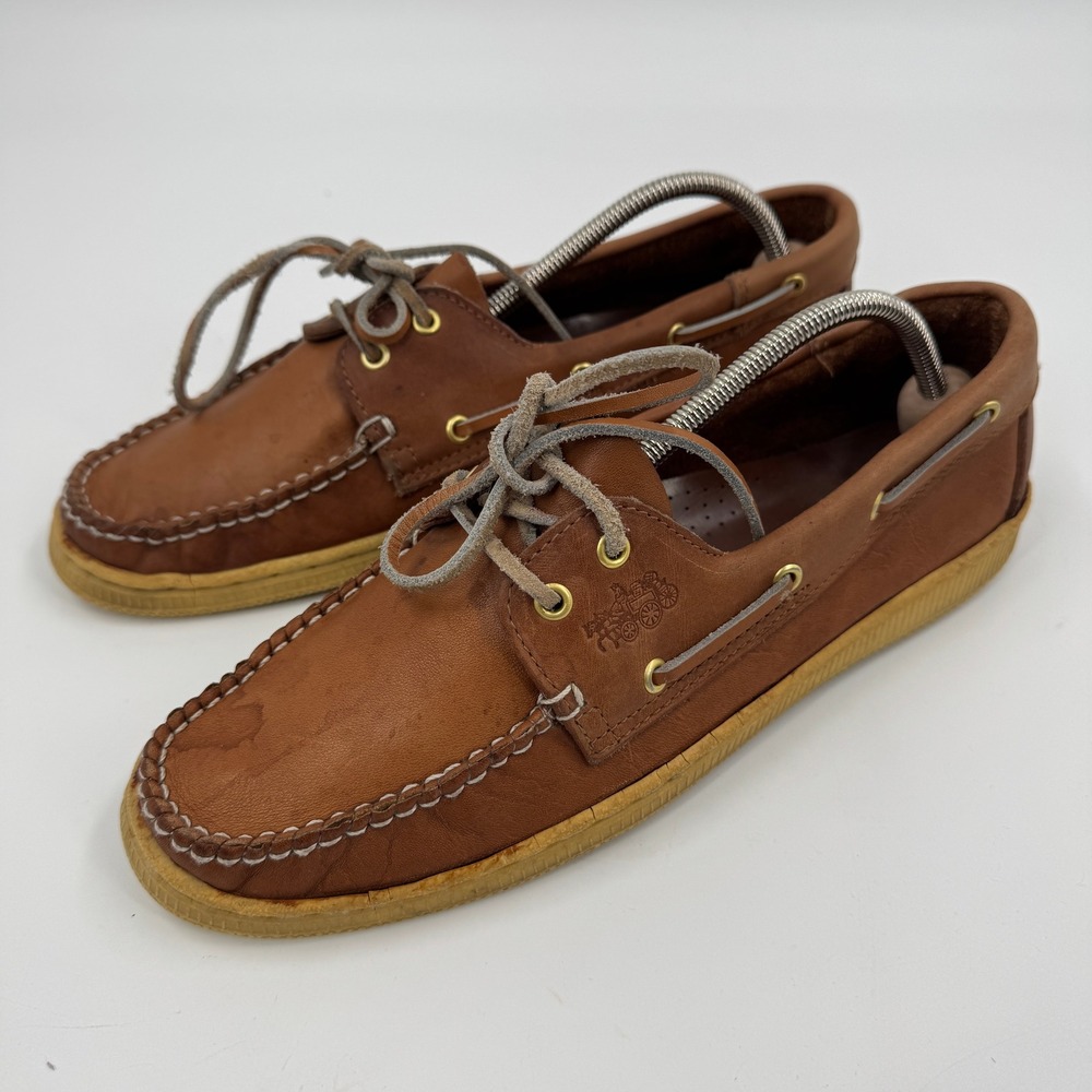 Vintage Coach Leather‎ Boat Shoes Tan Brown Made in Italy Deck Shoes Mens 8.5